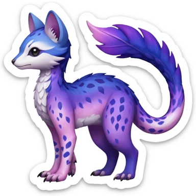  White with indigo-Violet-purple-pinkish-gradient markings beautiful handsome gorgeous aesthetic colorful vibrant Vernid-Trico-species-Fakemon-creature by LiLaiRa, 4 legs, 1 tail, random markings, (full body) sticker