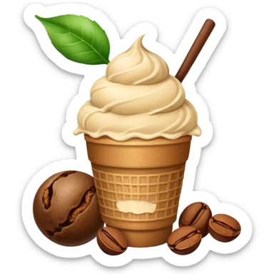 bolitas de helado de cafe con semilla de cafe minimalista y con una hojita  sticker