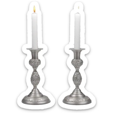 2 large shabbat candles in silver candlesticks  sticker