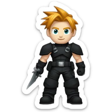 Ginger hair cloud strife hero with black gear clothes full body sticker