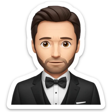 Hugh Jackman with suit with bow tie sticker