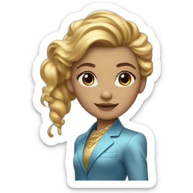 Posh-girl-with-golden-suit-and-blue-eyes-and-rainbow-unicorn-hair sticker