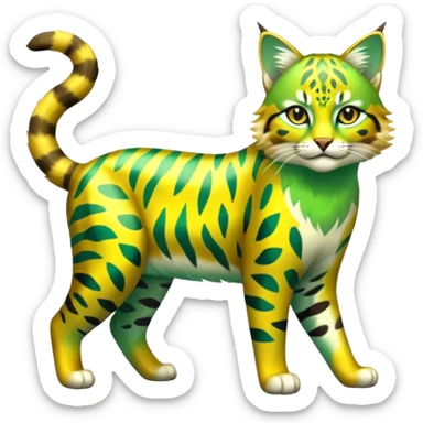 Shiny Tropical Exotic Green and Yellow Electrike-Sprigatito-Bobcat-Amaura-Aurorus-Shiny-glorp-cat-fusion (full body) sticker