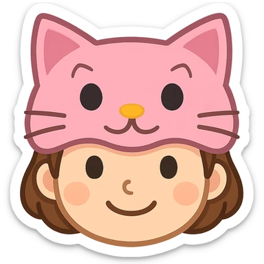 face with pink cat mask emoji, digital illustration sticker