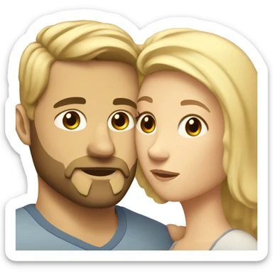 White couple cuddling guy with a lil beard and woman with blonde hair sticker
