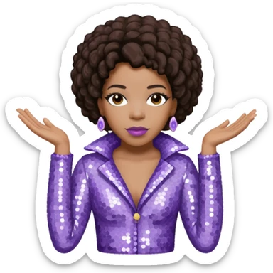 Macy Gray with dark brown hair, pale lavender sequin outfit sticker