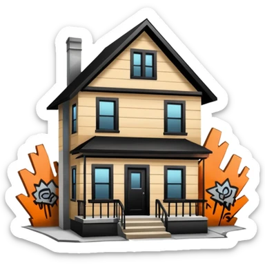 Trap house in hood with boarded windows and graffiti on it sticker