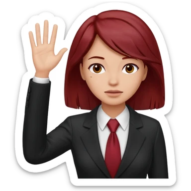 now make the girl u created in bussines outfit waveing with dark red hair and the man u created facepalm sticker