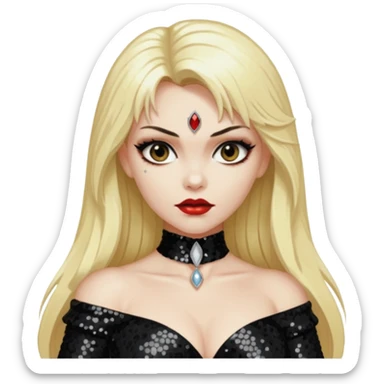Draculina from Vampirella with long blone hair, black sequin outfit sticker