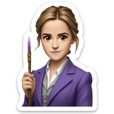 Emma Watson violet suit as Minister of Magic with her wand sticker