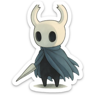 Hollow Knight character in ghibli style with soft colors sticker