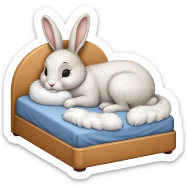 cartoon rabbit sleeping soundly in a big bed with its eyes closed sticker