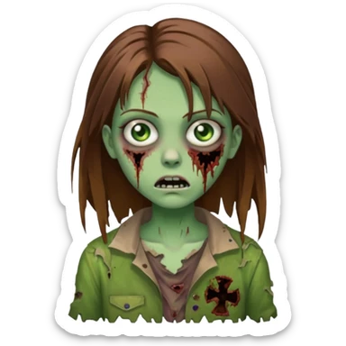 girl zombie with brown hair and green eyes sticker