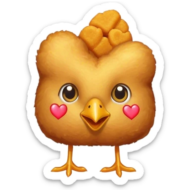 Chicken nuggets with eyes and a heart sticker