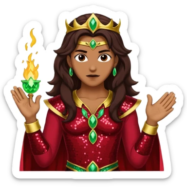 Samael, Poison of God from Gods and Goddesses with tan skin, long dark brown hair, dark red sequin outfit sticker