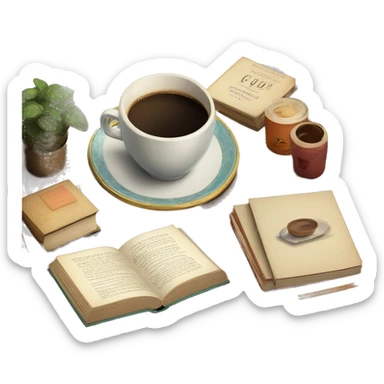 vintage tray with books and coffee  sticker