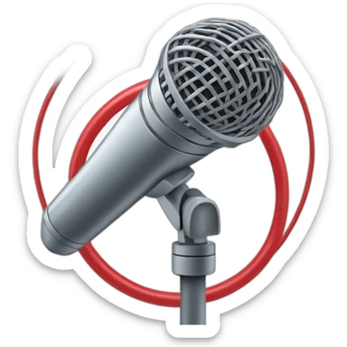 a microphone with a microphone arm and on top there is a red ring on sticker