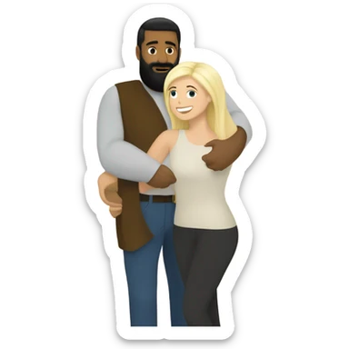 Caucasian man, short black hair, long beard, hugging a white woman, blonde hair  sticker