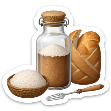 a one victorian bottle of salt and a loaf of bread - crochet needles and a ball of wool sticker