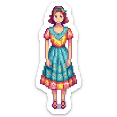 pretty summer dress, bright colors, retro feel sticker