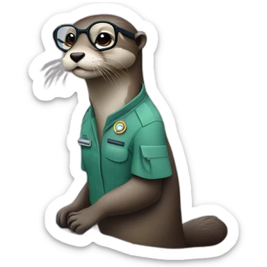 female vet otter with glasses use a macbook sticker