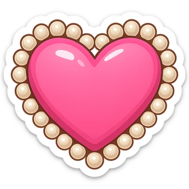 Create a pink heart with a pearl border in the style of emoji, with no background. The image should have a clean and simple emoji look with a pearl border around the heart. sticker