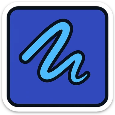 Clone the reference image creating a simple vector icon with the same light blue curved stroke on a blue background, maintaining a minimalist style. sticker
