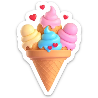 a melting ice cream cone with hearts, in love, whimsical sticker