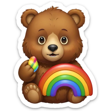 bbear holding rainbow sticker