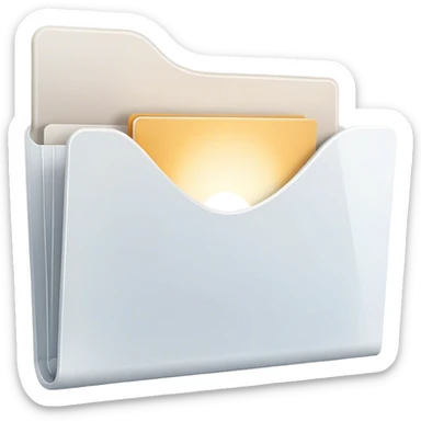 A modern, minimalist flat-style illustration of an open folder with a soft, glowing light emanating from inside. The light subtly fades outward, symbolizing creativity and potential. The design is clean, simple, and ideal for an empty state UI. sticker