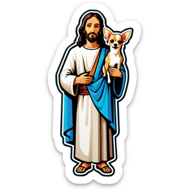 Jesus looking man with chihuahua sticker