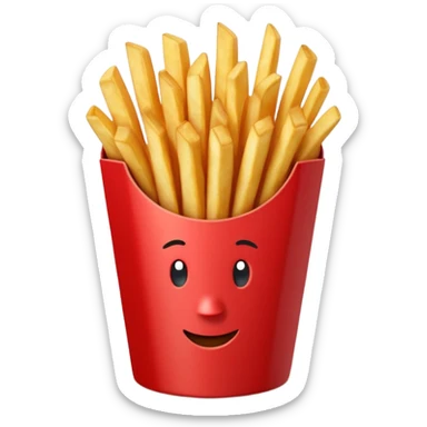 stylized red fries container with fries inside, no logo, no apple, just the container and fries sticker