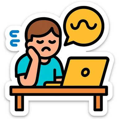 tired person at a desk icon with color outline sticker