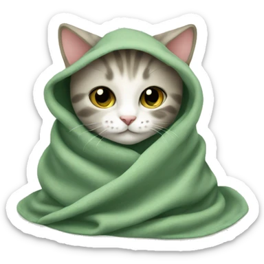 Kitten in a sage green blanket sticker