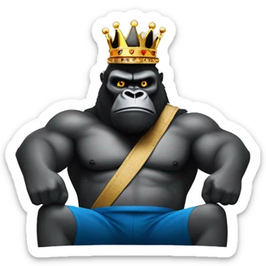 king kong with crown holding barber eqiptment in both hands sticker