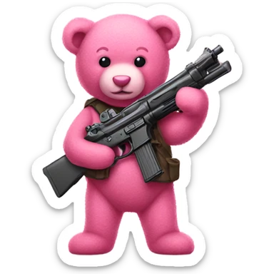 Pink teddy bear holding gun sticker