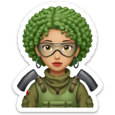 green curly haired painitball player with big earrings guy sticker