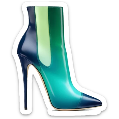 Realistic isolated front top view of a pair of light teal,green,navy blue ombre Jimmy Choo stiletto high heel boots. sticker