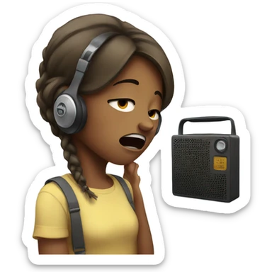 Girl crying with a radio sticker