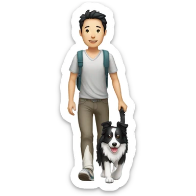 A Chinese man walking border collie sticker