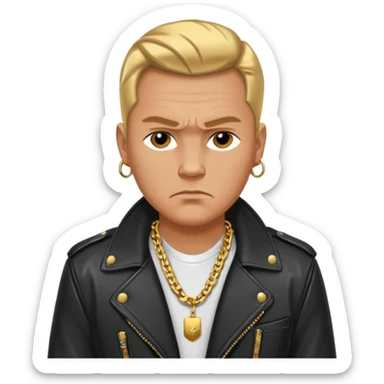 Russian 1990s gangster emoji, leather jacket, gold chain, serious face, cartoon style sticker