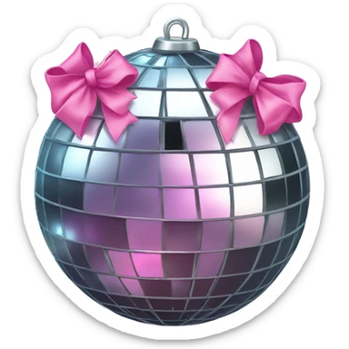 Disco ball with a pink bow sticker