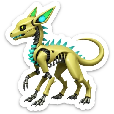 futuristic neon-lime-green Skeleton-Cyborg-Manectric-Electrike-Salandit-Cubone-Umbreon-Marowak-Draco-Fakémon-hybrid-creature (full body), 4 legs sticker