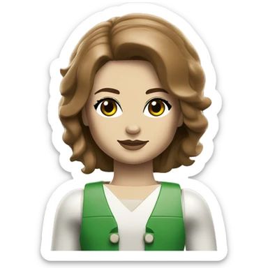 Lego Girl white skin brown hair flip hairstyle green eyes sticker
