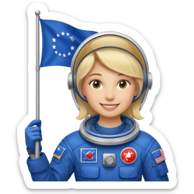 blonde female stronaut holding blue flag sticker