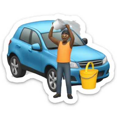 man washing a car with a bucket sticker