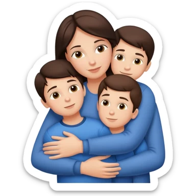 Brunette mom hugging 3 sons, realistic  sticker