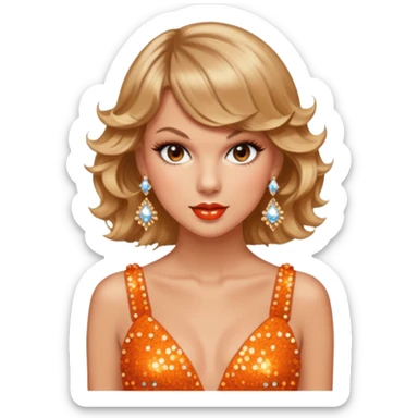 Taylor swift wearing a vintage showgirl outfit with orange sparkles sticker