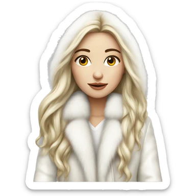 Realistic pretty Russian woman with long hair with white fur coat sticker