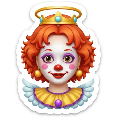 round face female clown with angel's halo sticker